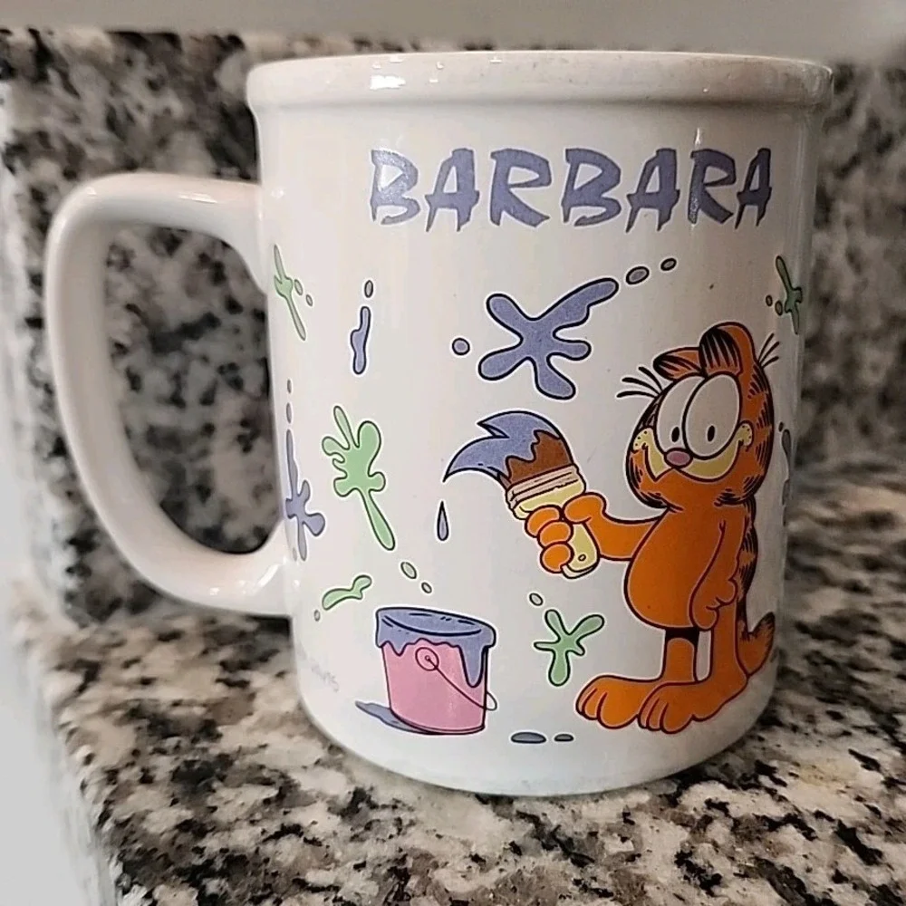 Vintage 1978 Garfield Cat Painting Painters Coffee Mug Personalized Name Barbara